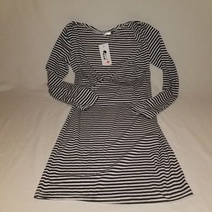 O.S.N. Black and White Stripe Wrap Dress NWT